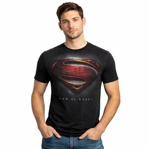 Superman Man of Steel Graphic T-Shirt Sheldon Cooper Style Black Medium